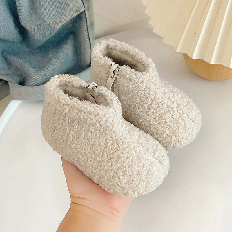 

Korean Style Girls Snow Boots Autumn Winter New Cotton Shoes Warm Short Botas Baby Fleece Soft Fur Boot Children's Footwear