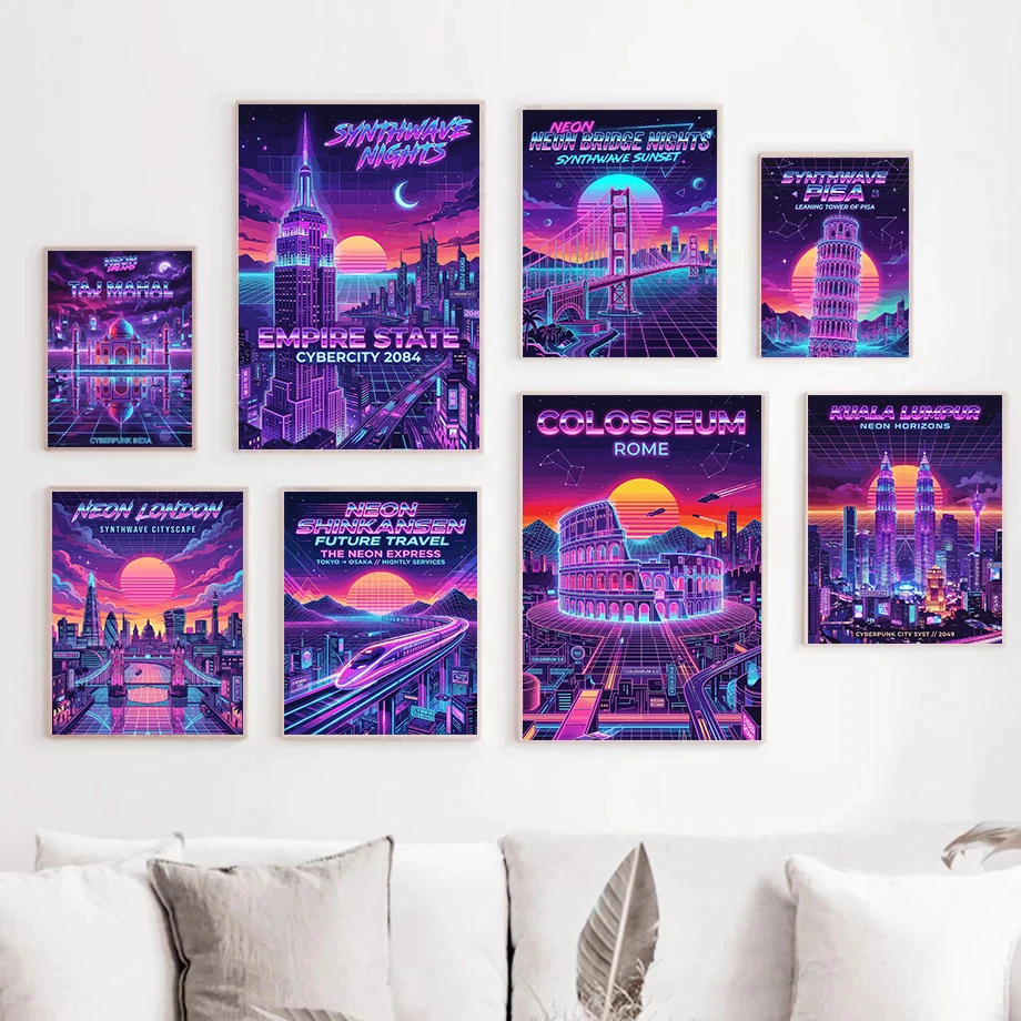 Home Decor Kuala Lumpur - Retro Neon City Nightscape Posters Taj
