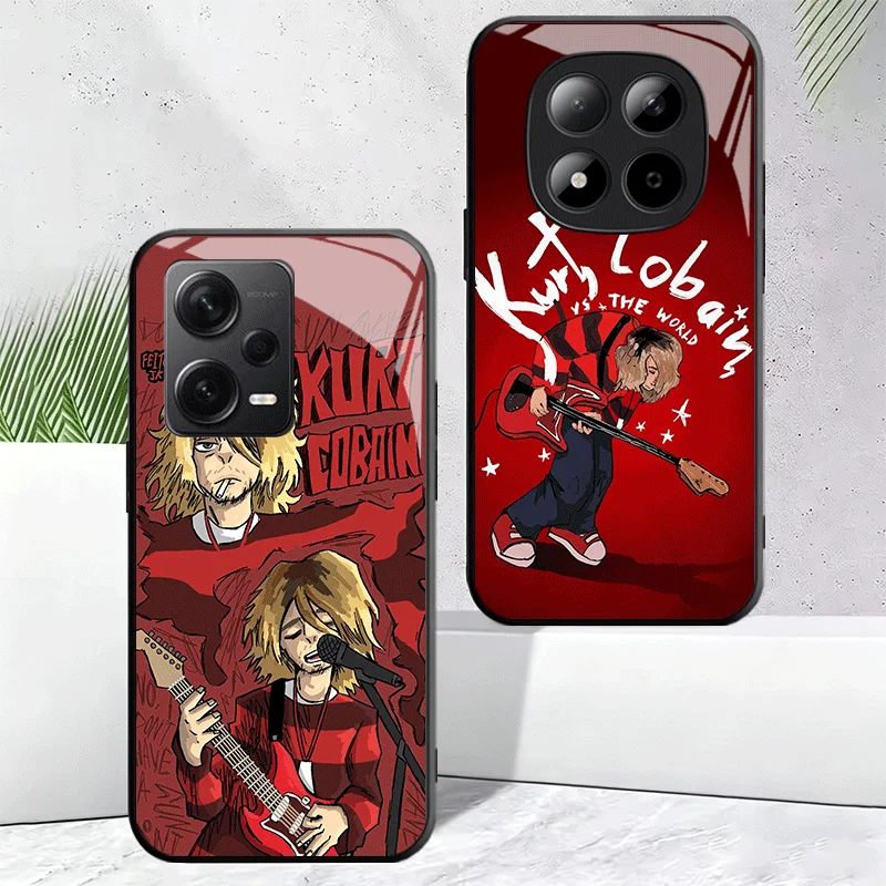Retro Singer Kurt Cobain Tempered Glass Phone Case for Xiaomi Redmi Note 12 13 14 15 Pro Plus + 12S 11S 4G 11T 5G 11E 10 Shockpr