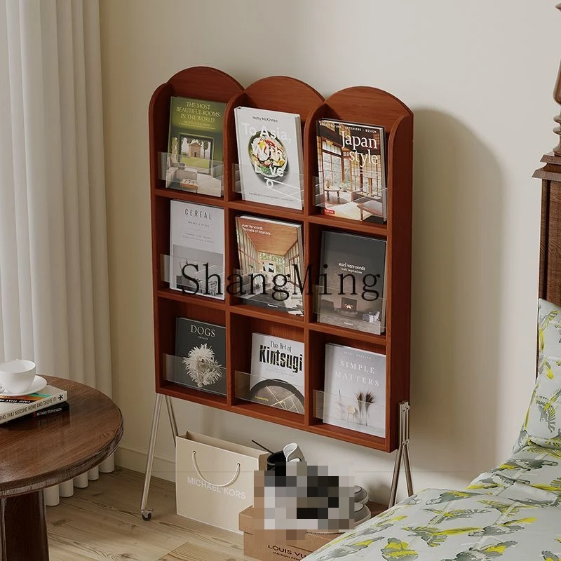 

ZYY solid wood mobile magazine rack floor-to-ceiling reading display rack ultra-thin medieval screen partition