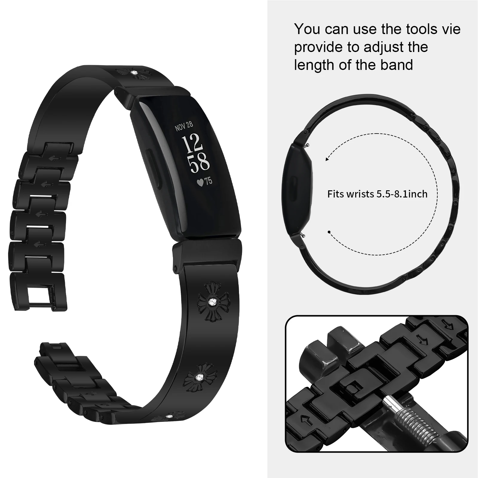 سوار من الفولاذ المقاوم للصدأ لـ Fitbit Inspire 2 سوار ذكي بنمط أقحوان لـ fitbit إلهام/إلهام ساعة