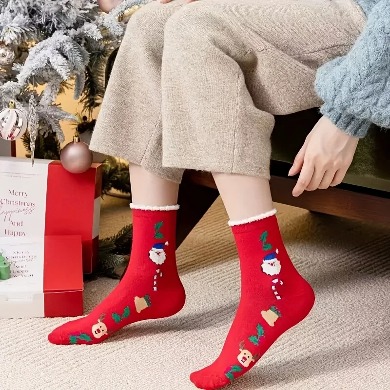 5 paires automne/hiver mode femme noël mignon dessin animé motif de noël multi fonctionnel doux et confortable chaussettes longues,