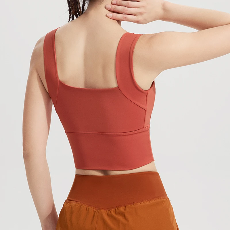 Women's Yoga Sports Tank Crop Top Running One-Piece Fixed Pad Slim Vest Pilates Gym Fitness Outerwear Athletic Undergarment