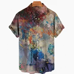 2022 Oil Painting Hawaiian Shirts Hot Print Shirts Men's Fashion Short Sleeve Loose Harajuku Beach Shirts for Men