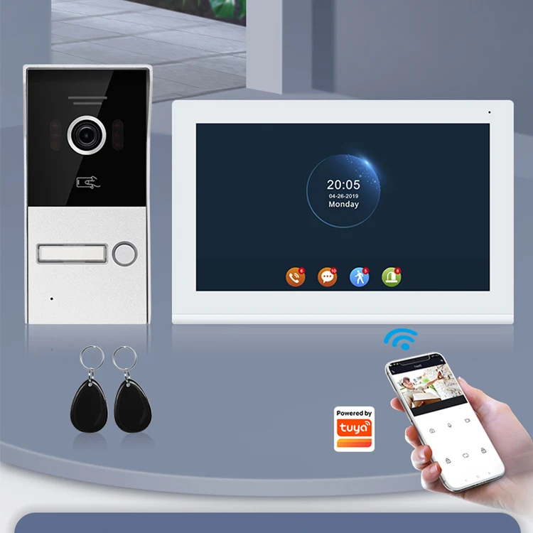 Interkom Telepon Pintu Video Resolusi 1080p Untuk Apartemen 2 Datar Buka Kunci Dengan Aplikasi Tuya