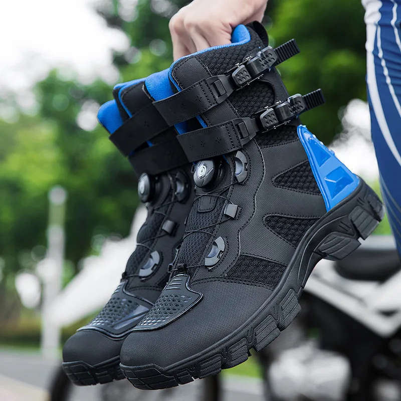 Men Motorcycle Boots Breathable Men's Motos Shoes Anti-fall Motocross Protective Shoes Knob Lock Buckle Equipment Outdoor Sports