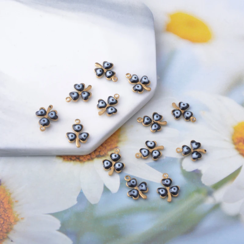 30 Stück glückliche vierblättrige Kleeblatt-Anhänger, beidseitig emailliert, bunte Kupfer-Osteraugen, Anhänger für DIY-Schmuckherstellung. – Detail 6