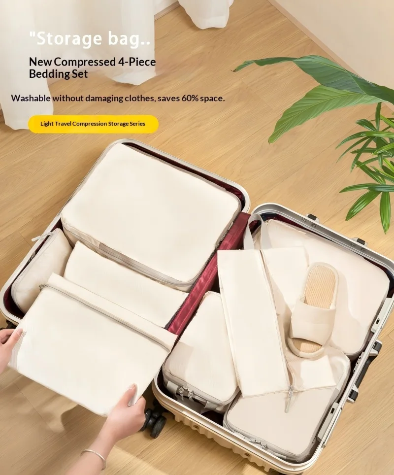 Homefish 6 Pcs Set Packing Cubes Compressible Travel Storage Bags Waterproof Portable Suitcase Luggage Organizer with Handle