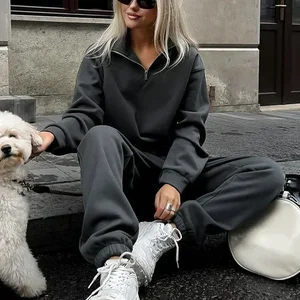 المرأة الخريف بدلة رياضية سستة قطن كبيرة الحجم أبيض عارضة قطعتين مجموعة الإناث الكلاسيكية السراويل الرياضية الدعاوى للنساء أفضل 12 بدلة رياضية للنساء عشاري مبيعات - رقم 6