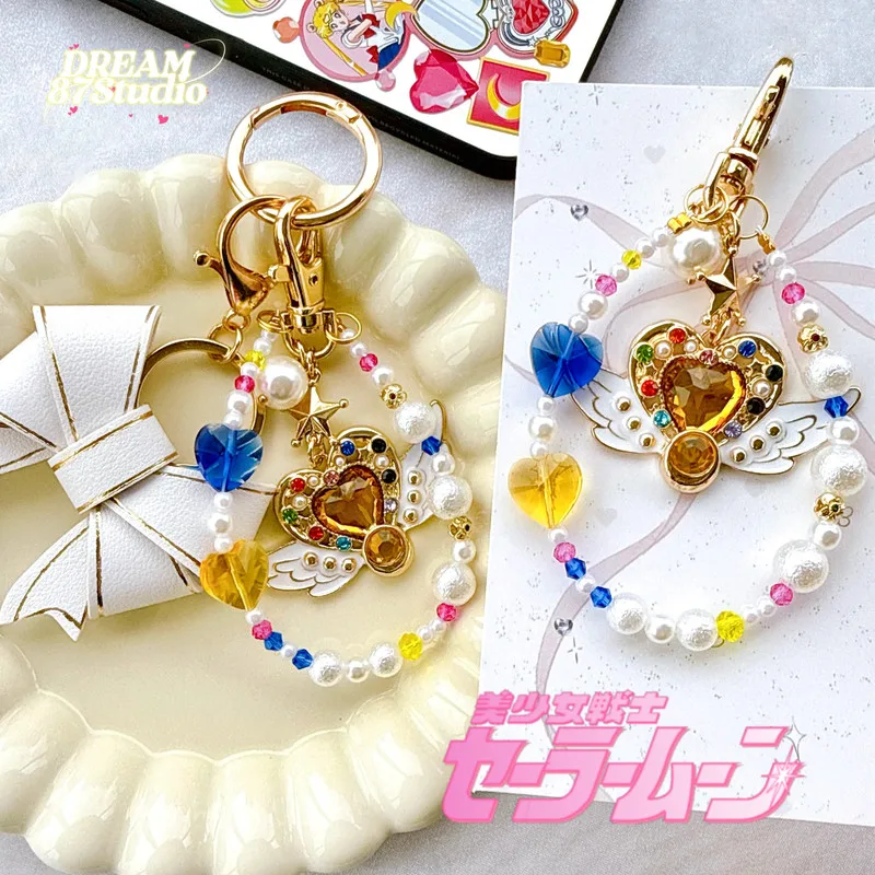 Sailor Moon Warrior Anime Peripheral Cartoon Eternal Moon Crystal Heart Keychain Beaded Wing Bag Pendant Anime Fans Decor Gifts view 2
