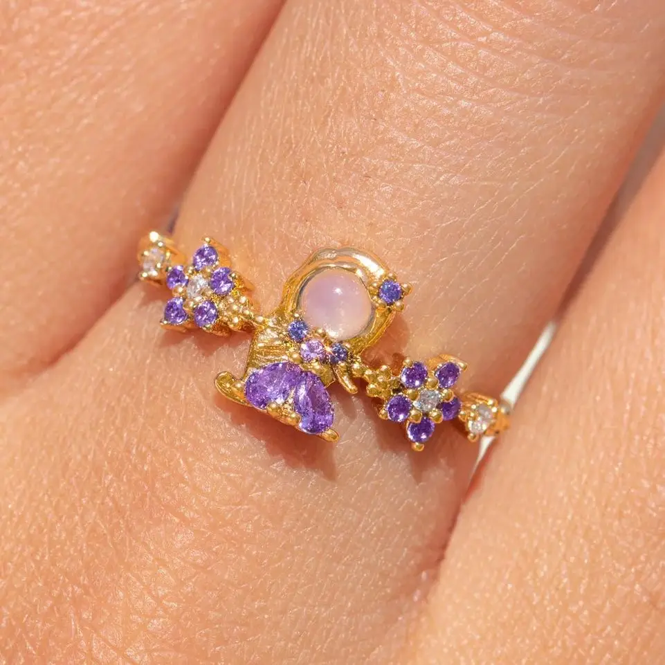 New ins Cute Colorful Zircon Princess Ring For Women Girl Fashion Vintage Heart Zircon Animal Adjustable Rings Jewelry Gift