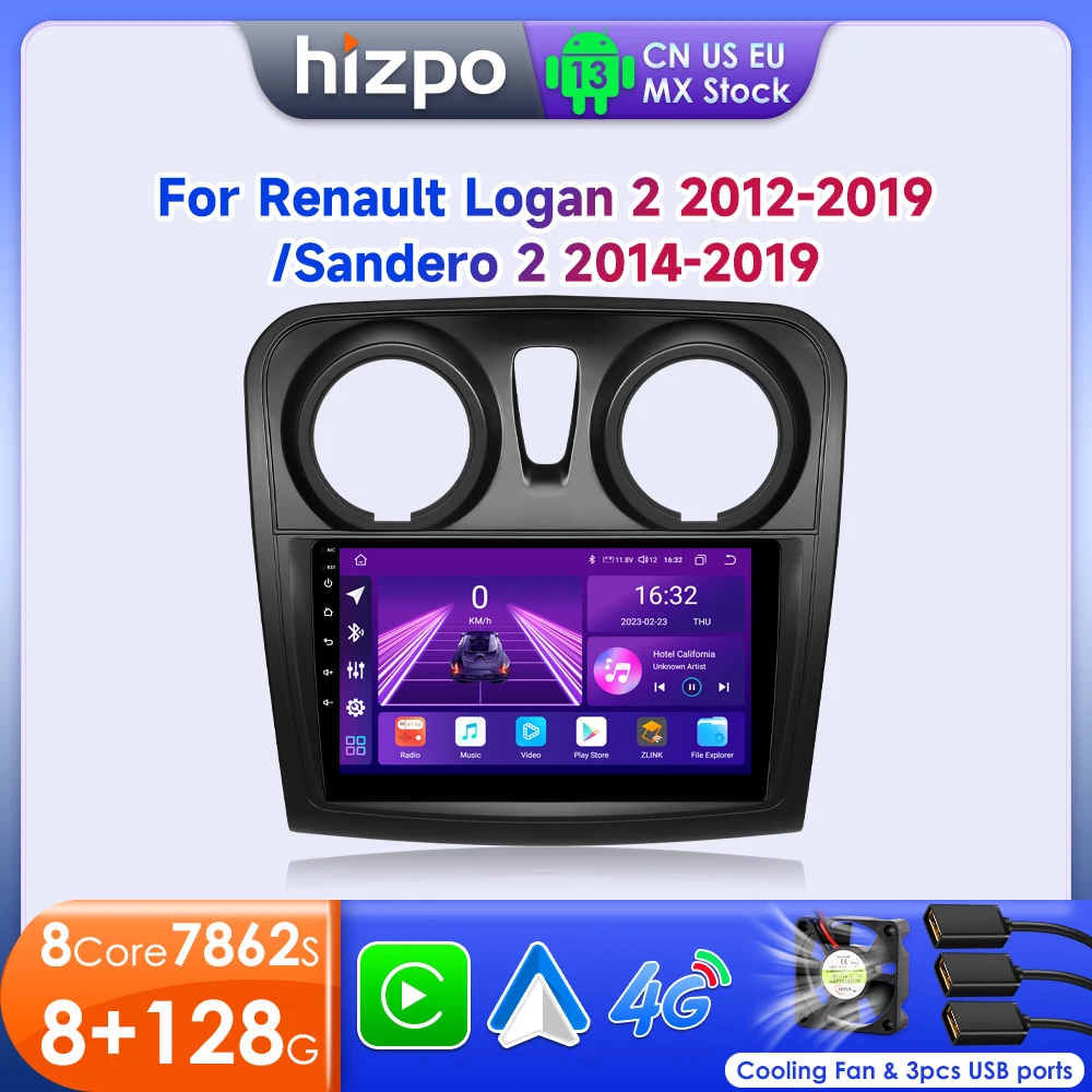 

Hizpo Android 13 Автомобильный радиоприемник для Renault Logan 2 Sandero 2 2012-2019 2 Din Мультимедийный видеоплеер GPS-навигация Стерео Carplay