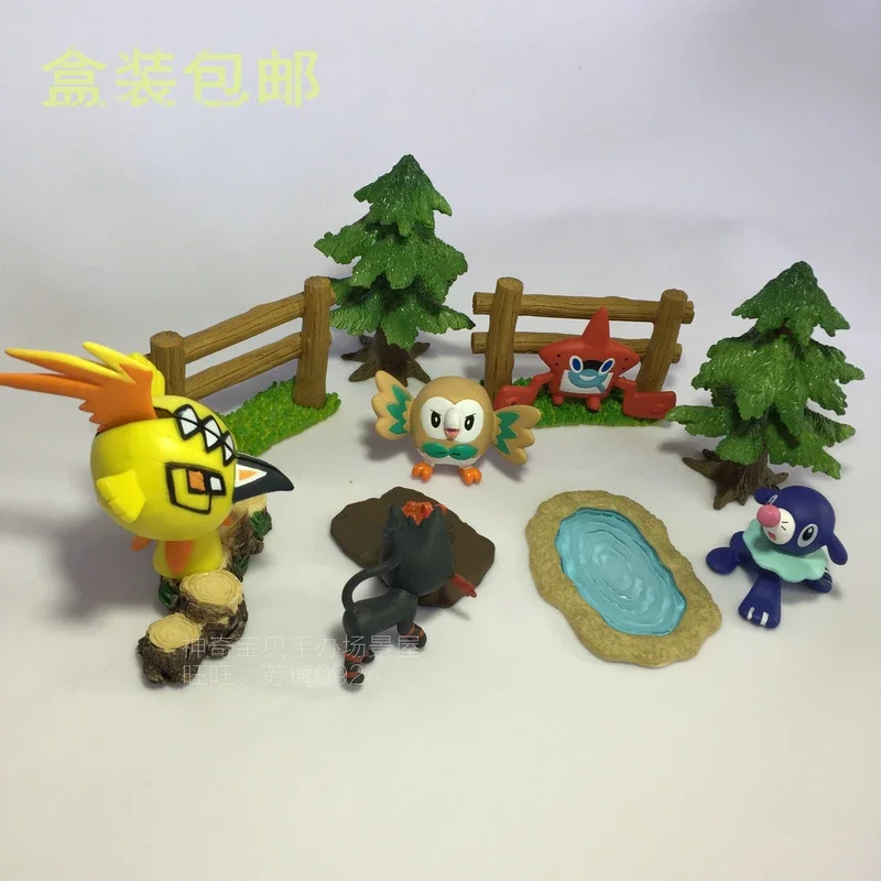 Miniature scene Figure Hand-run Scene Doll Rowlet Popplio Litten Tapu Koko Action Figure Finished Product Toys