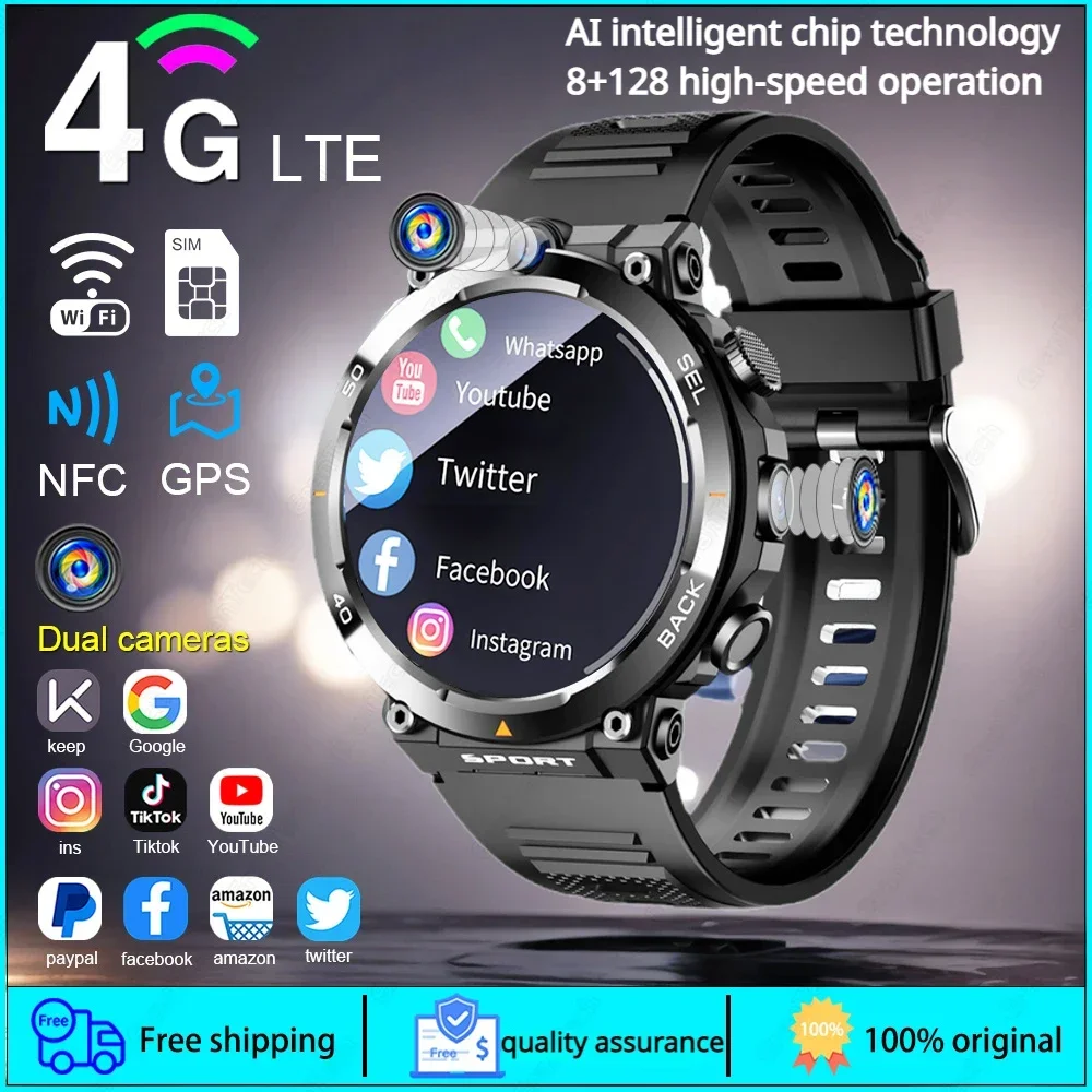 2024 New 4G LTE Smartwatch 139 Inch Screen GPS Wifi Rugged Google Play APP Download IP67 Waterproof for Men and Women Smartwatch