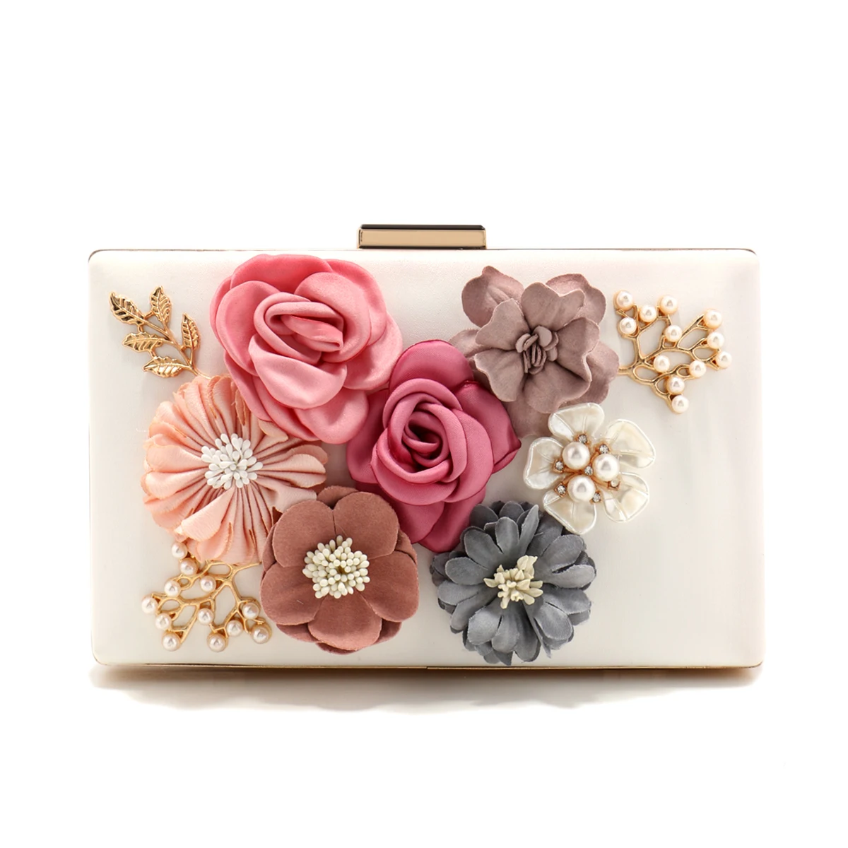 Flower Women Evening Bags Fashion Cute Girl Lady Clutch With Pearl Diamonds Handbags Glitter Spring Season Pink Color Shoulder C