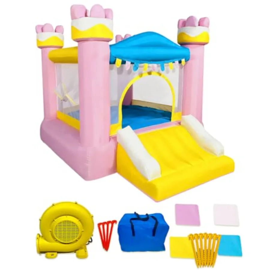 

Надувной батут с горкой, розовый надувной игровой комплекс-замок с вентилятором, игровой домик для вечеринок и активного отдыха на улице
