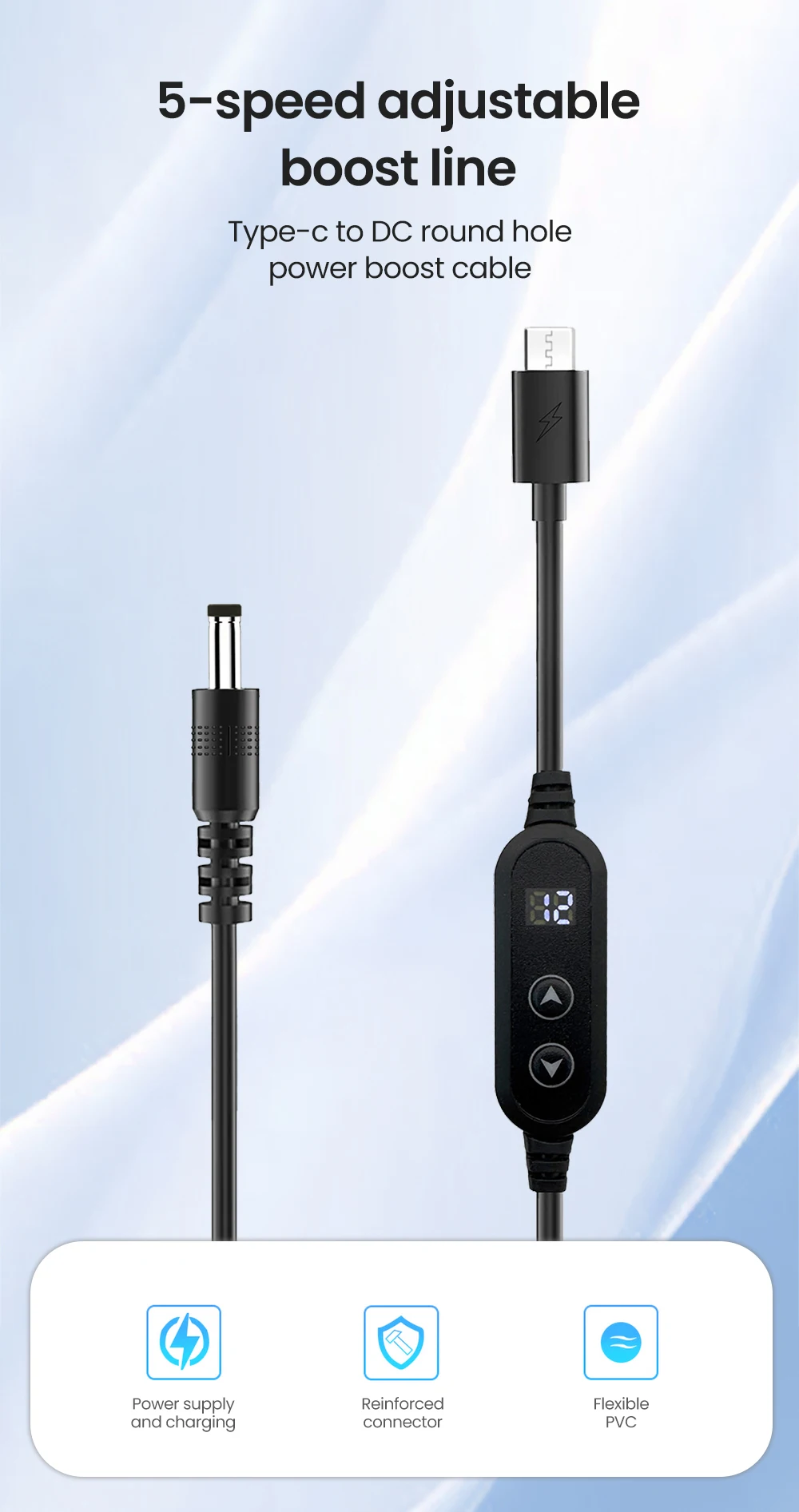 Typ-C zu DC Fünf-Stufen Einstellbare Leistungssteigerungskabel mit Adapter 5V/9V/12V/15V/20V Schnelllade-Boost-Konverter für WLAN-Router – Detail 1