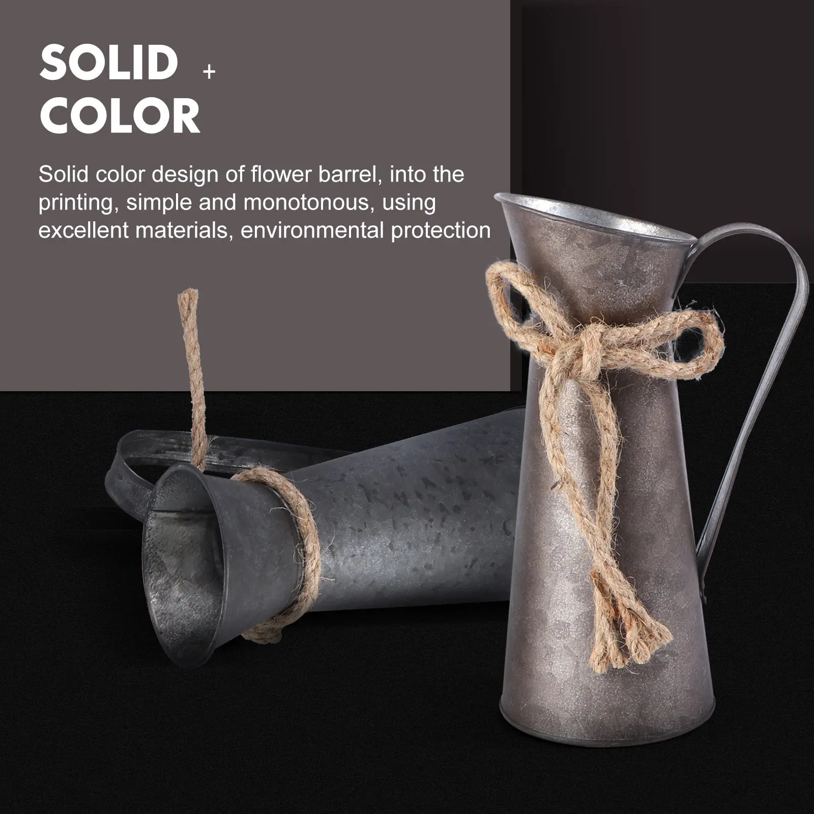 2Pcs Iron Flower Bucket Retro Design Small Handle Portable Floral Pot for Home Office Desk Decor Desktop Adornment Gift
