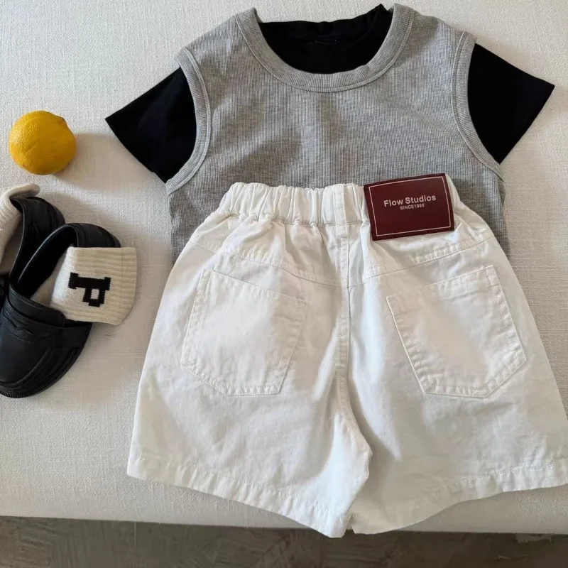 RAISE Summer Kids Boys Denim Shorts Thin Solid Versatile Children Boys Shorts Handsome 1-10Yrs Boys Sticker Half-length Shorts view 4