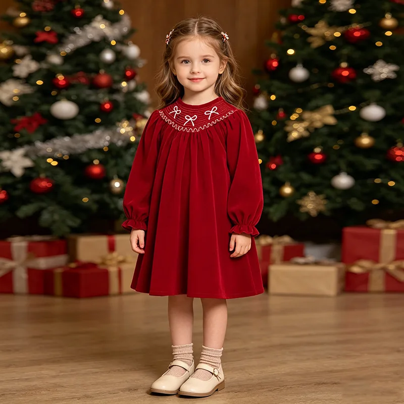 Weihnachts-Mädchenkleidung Schwester-Outfit Rotes Langarm A-Linien-Kleid & Baby-Strampler für Mädchen Herbst für Kleinkinder & Kinder – Detail 4