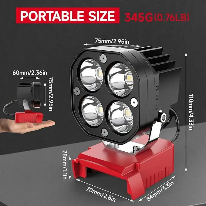 Light Emitting Diode Work Light Compatible Milwaukee 18v Battery 40W 6000LM Flashlight 18v