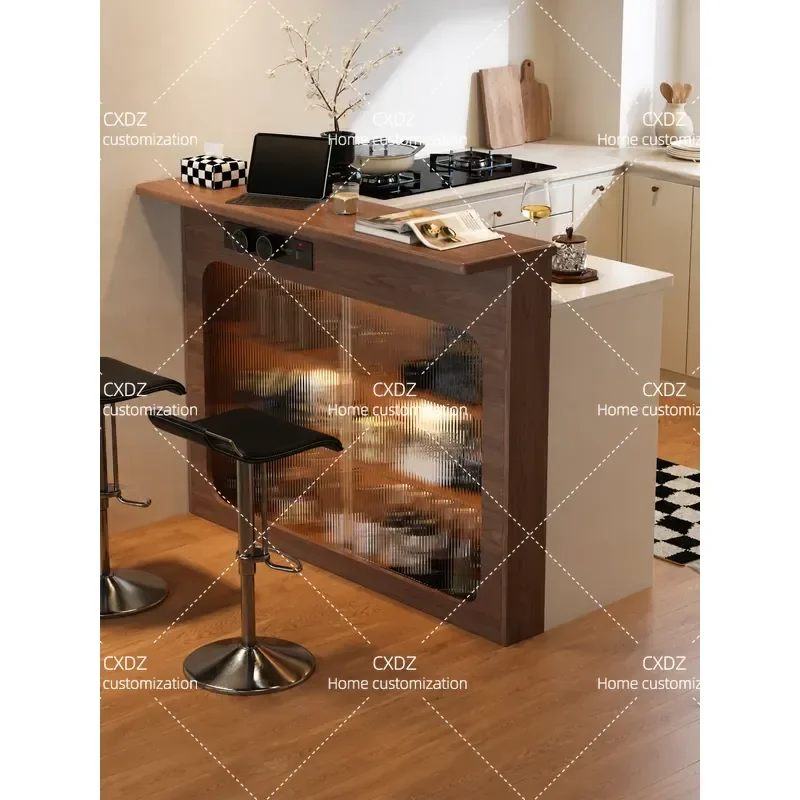 Solid Wood Bar Counter Small Apartment Living Room Partition Cabinet Dining Sideboard Integrated Rock Slate Entrance Storage