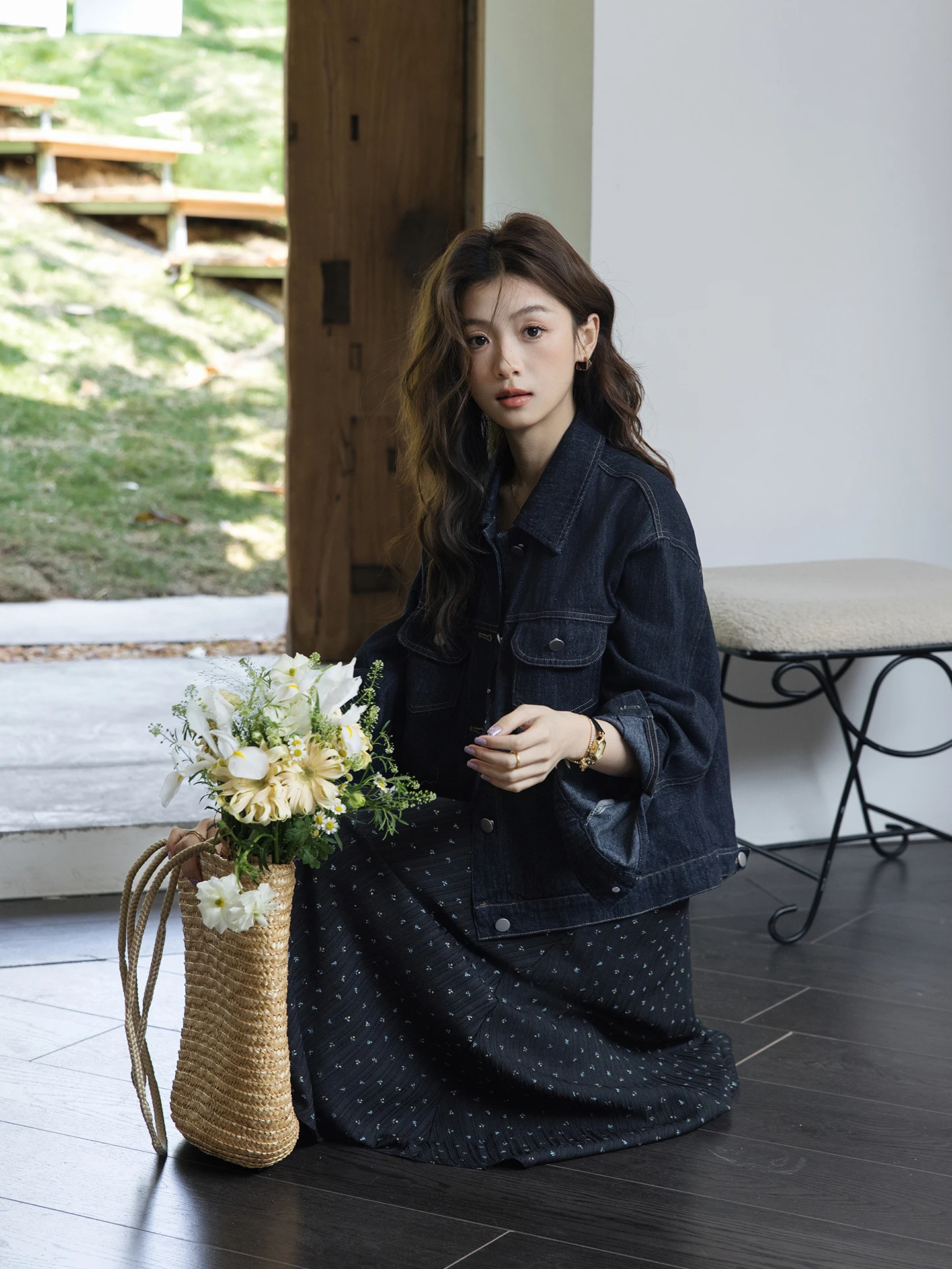 

Loose Fit Blue Denim Short Jacket Casual Style Turn-down Collar Spring Autumn New Arrival Versatile Small Size Women's Coat