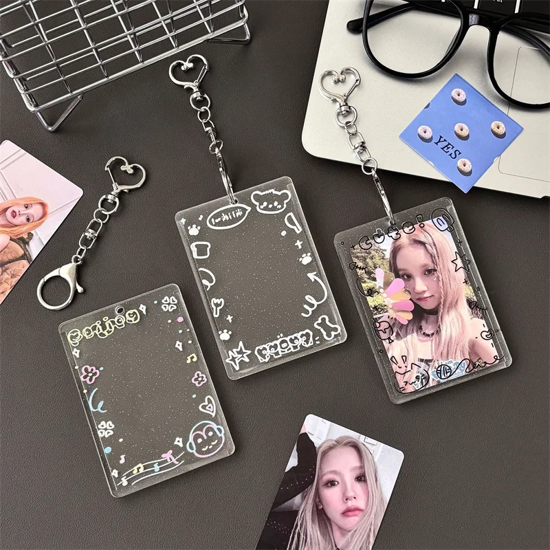 3 Inch Kpop Graffiti Simple Transparent Glitter Card Holder Postcard Collector Card Lomo Card Protector Photo Card Album Photo