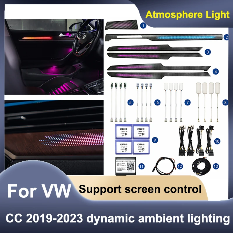 

For Volkswagen CC 2019-2020 for Arteon 16 Colours Ambient Light Interior LED Air Vent Nozzle Dashboard Car Door Decorative Lamp