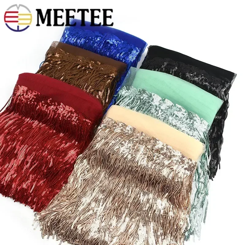 5/10Yard Meetee 18cm Colorful Sequins Tassel Lace Fabric Fringe Trim Ribbon Dance Performance Dresses Decor Sewing Accessories