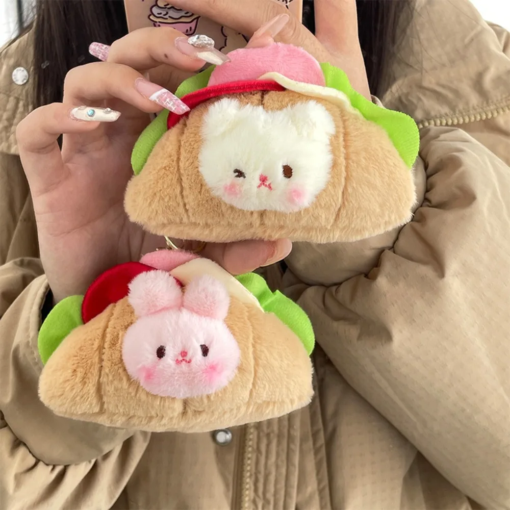 Adorkable PP Cotton Bread Plush Toy Pink Rabbit Mental Animal Keychain Soft Cartoon Bear Croissant Key Ring Bedroom