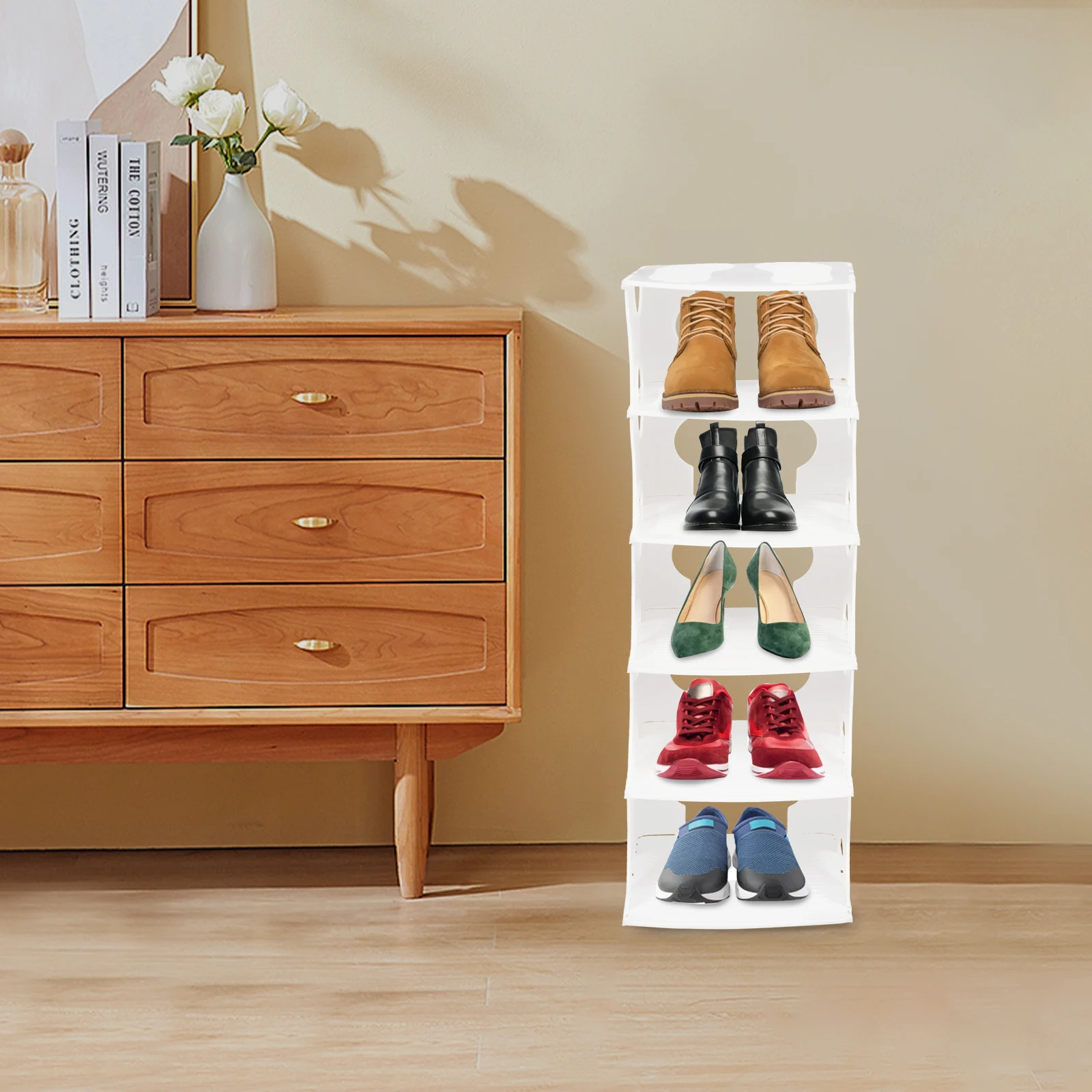 

Rectangular Shoe Rack, 5-Tier Shoe Rack 26.7*24.6*76.5cm Free Standing Shoe Rack Easy Setup & Flexible Combination for Entrances/Home/Dormitory/Office, School/Hotel