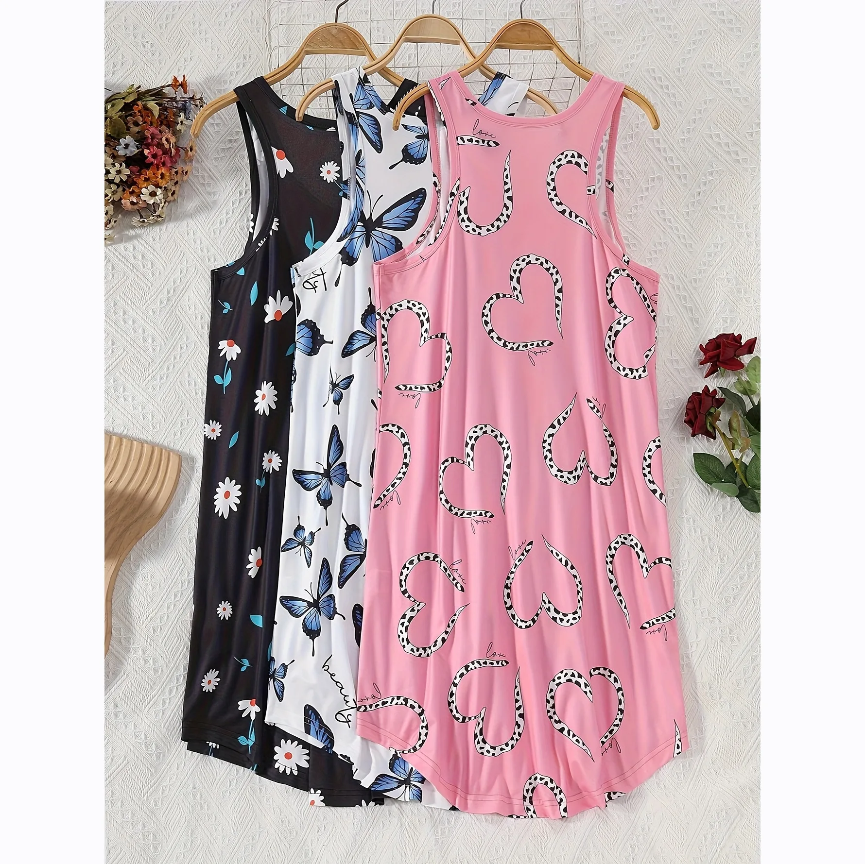 

Large size nightdress fashion with pattern sleeveless vest dress women's short-sleeved T-shirt skirt style summer thin