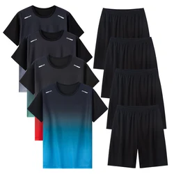 2-piece juvenile gradient pattern quick-drying short-sleeved shorts suit young men's leisure sports suit big children's elastic