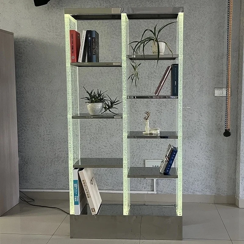 custom.Modern Metal Book Shelf with Bubble Screen&Room Divider with RGB Led Light Home&Hotel&School Decoration
