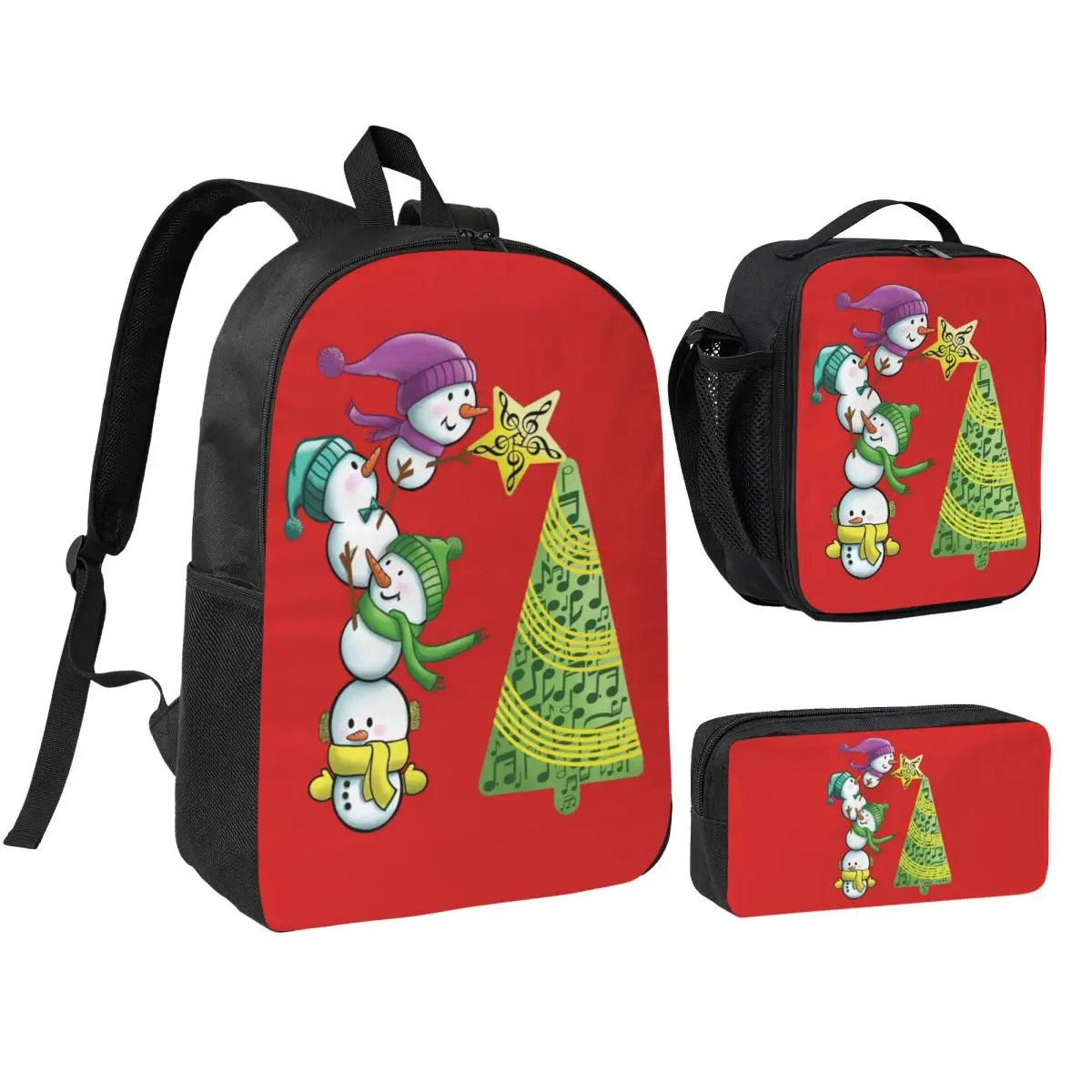 

Musical Christmas Backpack Boys Girls BookBag School Bag Shoulder Bags 3ps Insulated Lunch Bag Pencil Case
