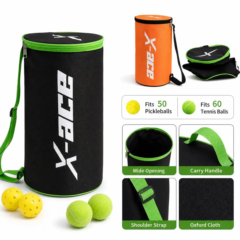 Oxford Cloth Pickleball Ball Bag with Shoulder Strap Carry Handle Tennis Ball Storage Bag Wide Opening Portable Ball Bucket Bag