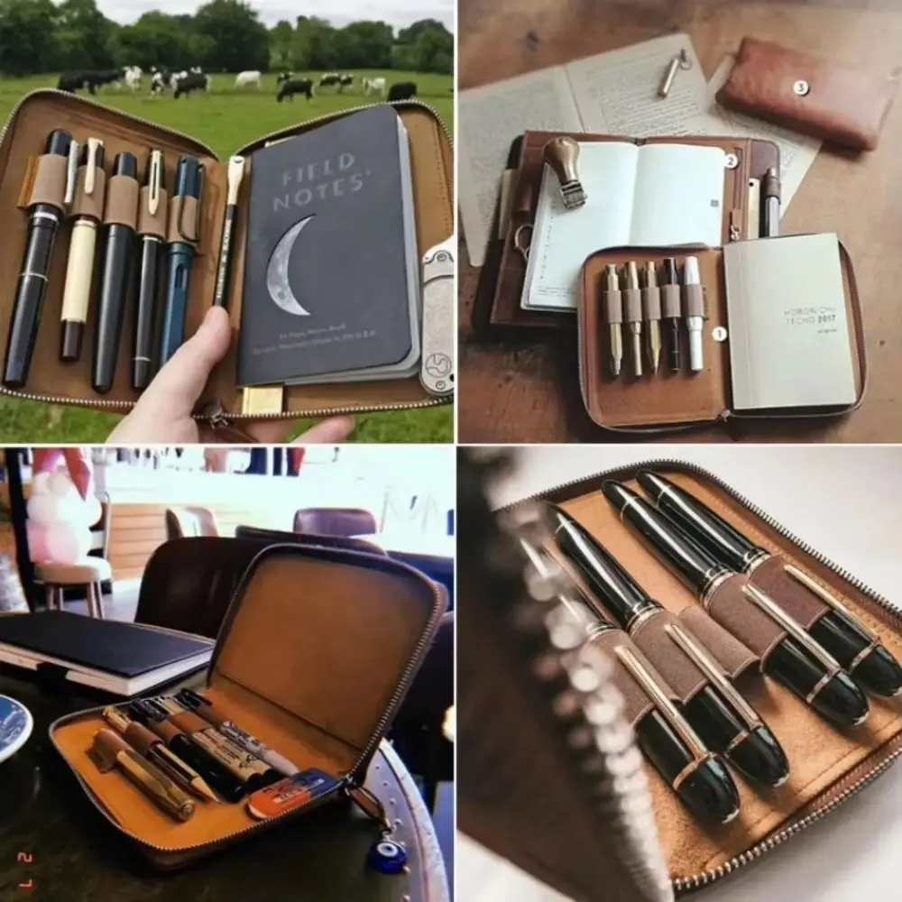 2025 Leather A6 Notebook Cover Creative Soft Zipper Wrap Multifunctional Durable 5-Slot Pen Bag for Hobonichi/ Stalogy/ Midori
