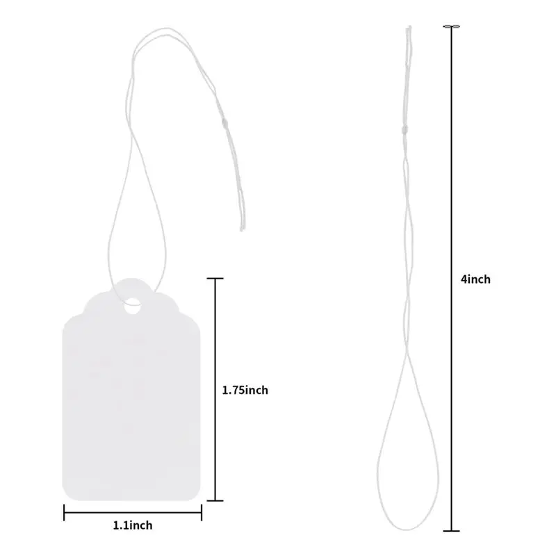 AEF7-علامات الأسعار البيضاء مع سلسلة - 1000 قطعة من علامات السلسلة المسبقة للتسعير، علامات تعليق الورق، علامات البضائع