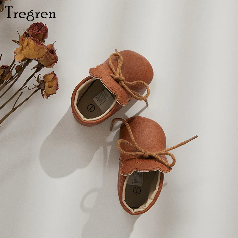 Tregren Fall Winter Baby Boys Girls Shoes Soft Sole Ankle Leather Infant Prewalker Footwear Anti-slip Crib Shoes For 0-18Months