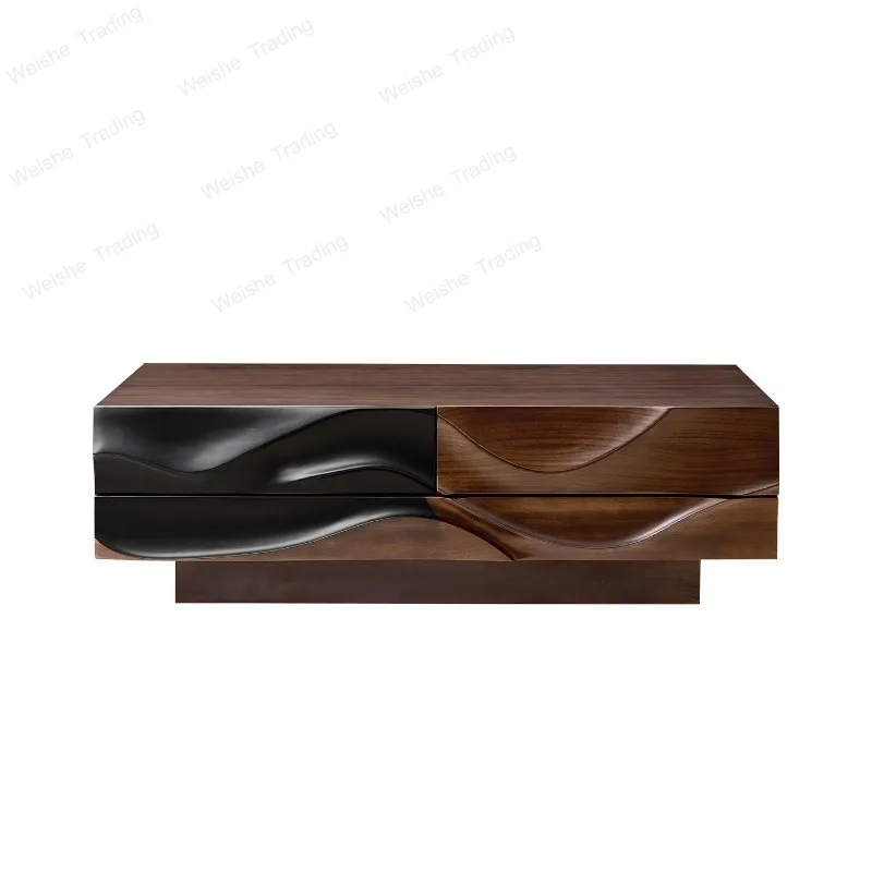 High-end walnut coffee table rectangular Italian minimalist modern, living room art, solid wood coffee table