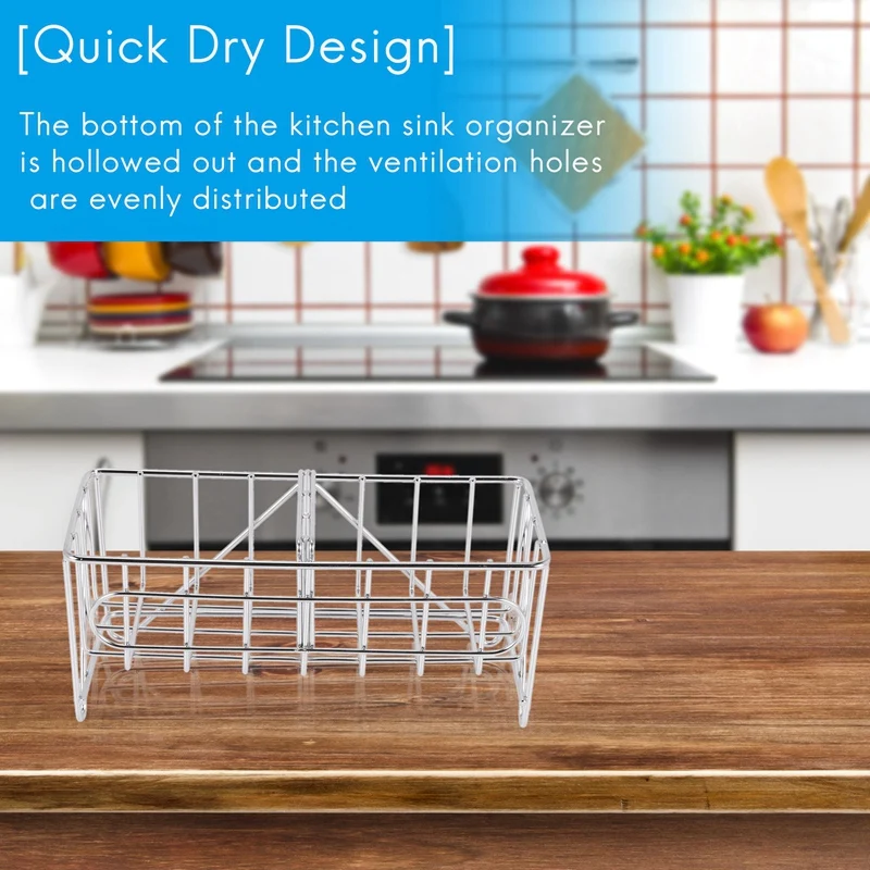 ステンレス製シンク用キャディオーガナイザー、カウンタートップスポンジブラシ、キッチン用ドレンパン付き石鹸ホルダー、新品