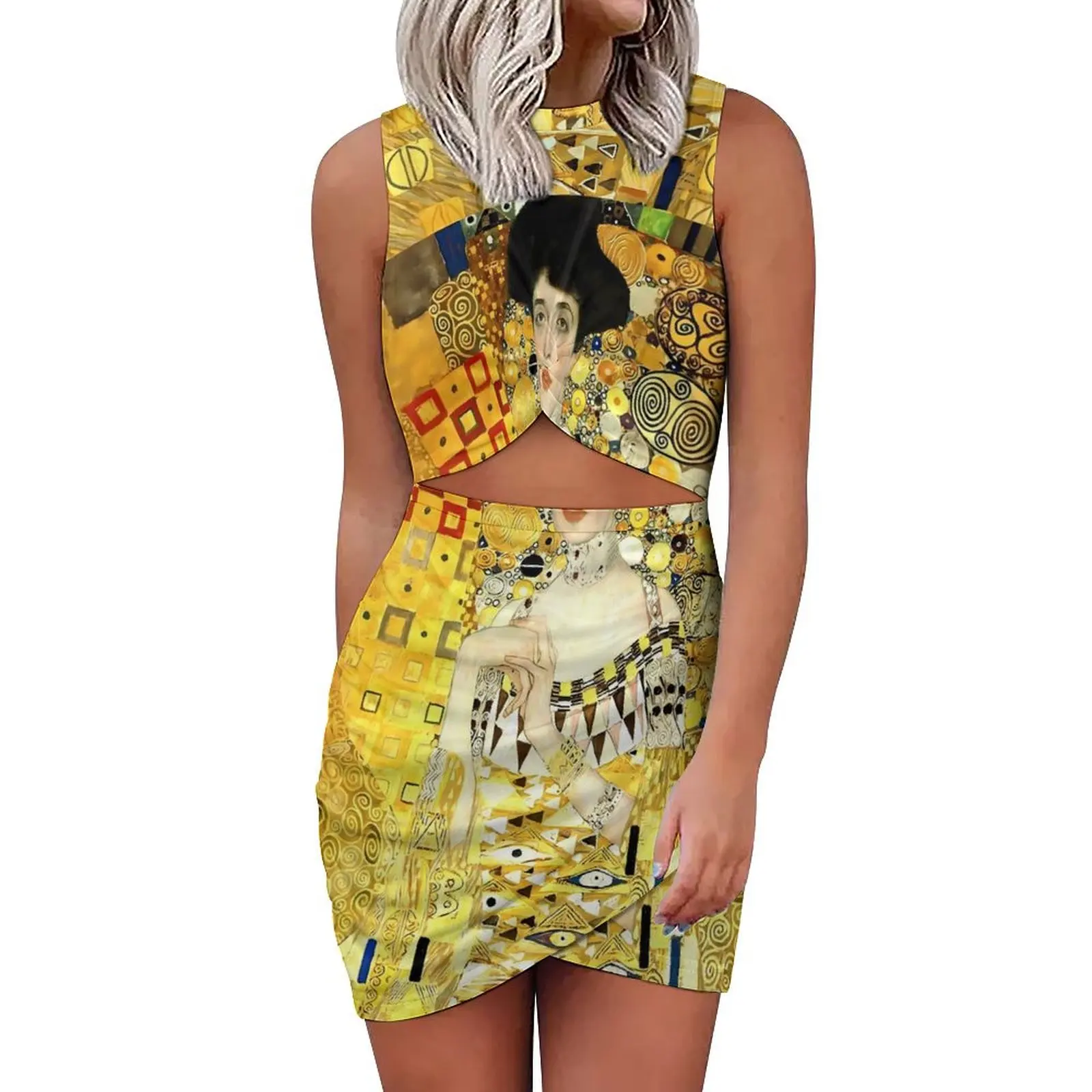 

Oil Painting Bodycon Dress Womens The Woman in Gold Sexy Dresses Summer Sleeveless Aesthetic Custom Dress Big Size 4XL 5XL