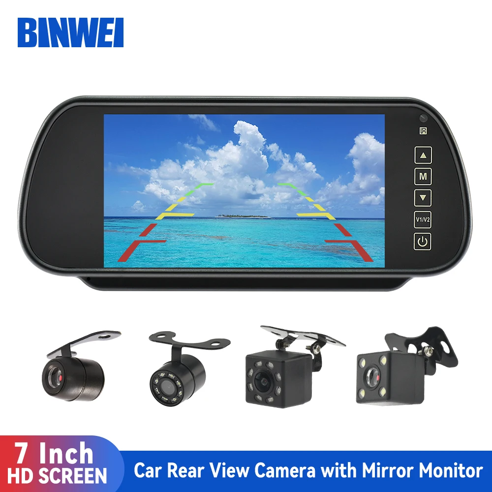 BINWEI 7 Inch Car Rearview Mirror Monitor With Camera for Vehicle Parking Reverse LED Night Vision HD Reversing Camera Screen