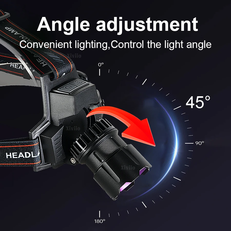 ไฟฉายคาดศีรษะที่ทรงพลังที่สุด 4500000LM ไฟฉายคาดศีรษะแบบชาร์จไฟได้ 18650 ไฟฉายคาดศีรษะกำลังสูง ไฟฉายคาดศีรษะ UV สำหรับตั้งแคมป์ ล่าสัตว์