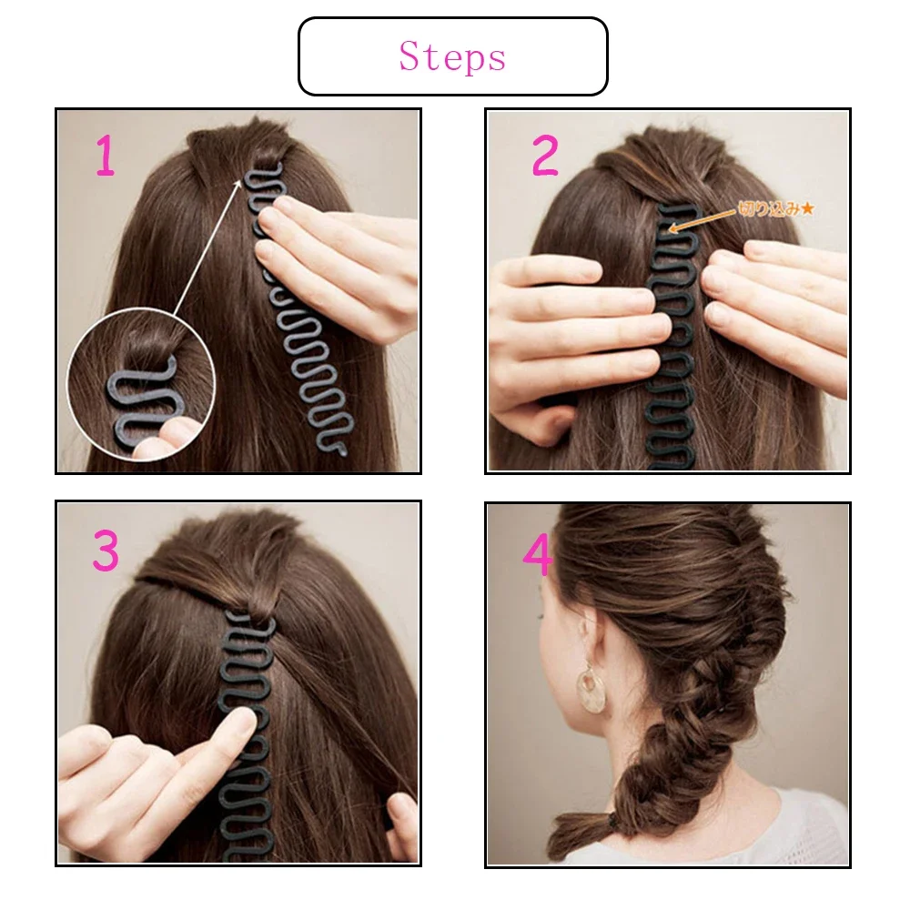 1set(2pcs) Black Ponytail Plastic Loop Hair Styling Tools Magic Twist Hair Clip Braider Simple Bun Hairstyle Maker