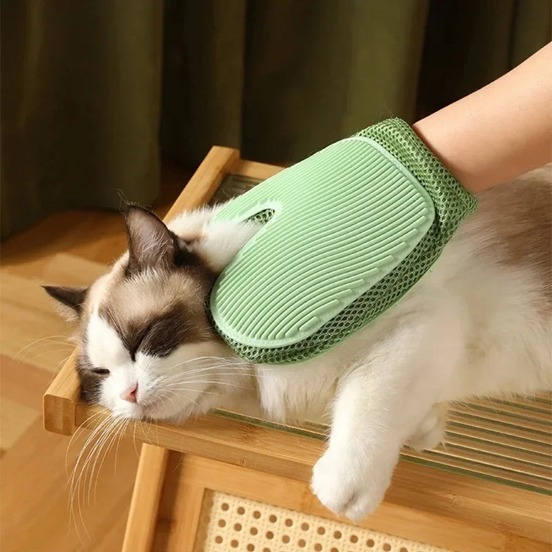 Luva para tosa de animais de estimação, eficiente, removedor de pelos de cães e gatos, ferramenta de massagem suave, escova dupla face, sem estresse, fácil lavagem das mãos, removedor de luvas