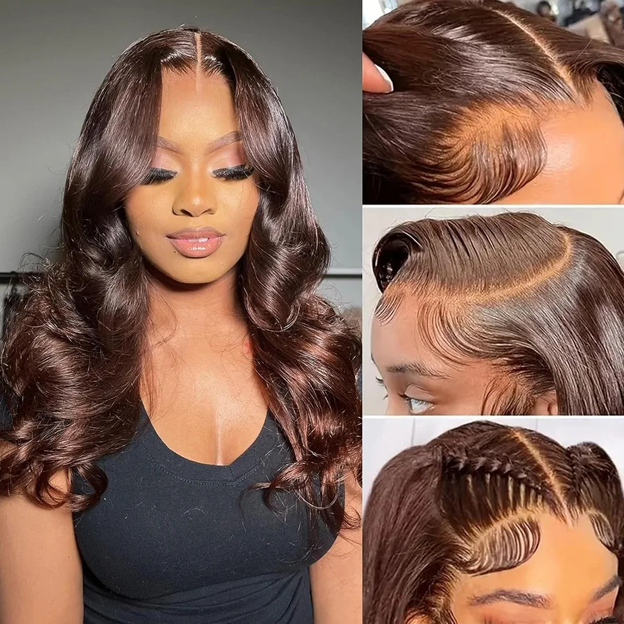 Chocolate Brown Human Hair Hd Transparent Lace Frontal Wig Body Wave Human Hair Wigs Pre Plucked Lace Wig Human Hair