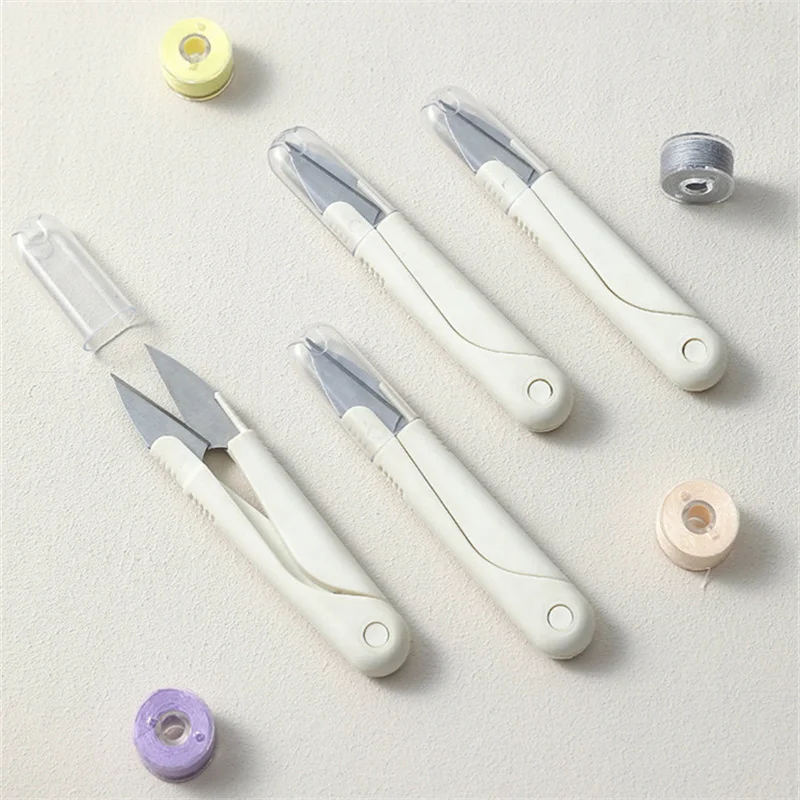 Stainless Steel Spring Scissors with Cover Portable Thread Head Fish Thread Sewing Scissors Cross-stitch Tailor\'s Scissors