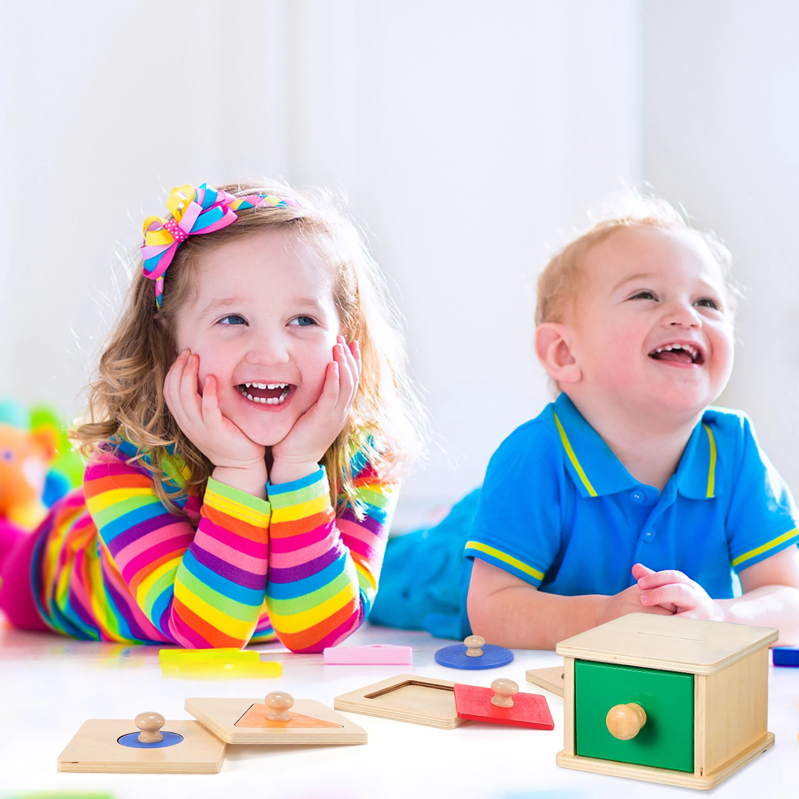 

2 set Geometric Panel Coin Box Montessori Toys Wooden Puzzles Educational Baby Kids Learning Early Childhood Development Toddler